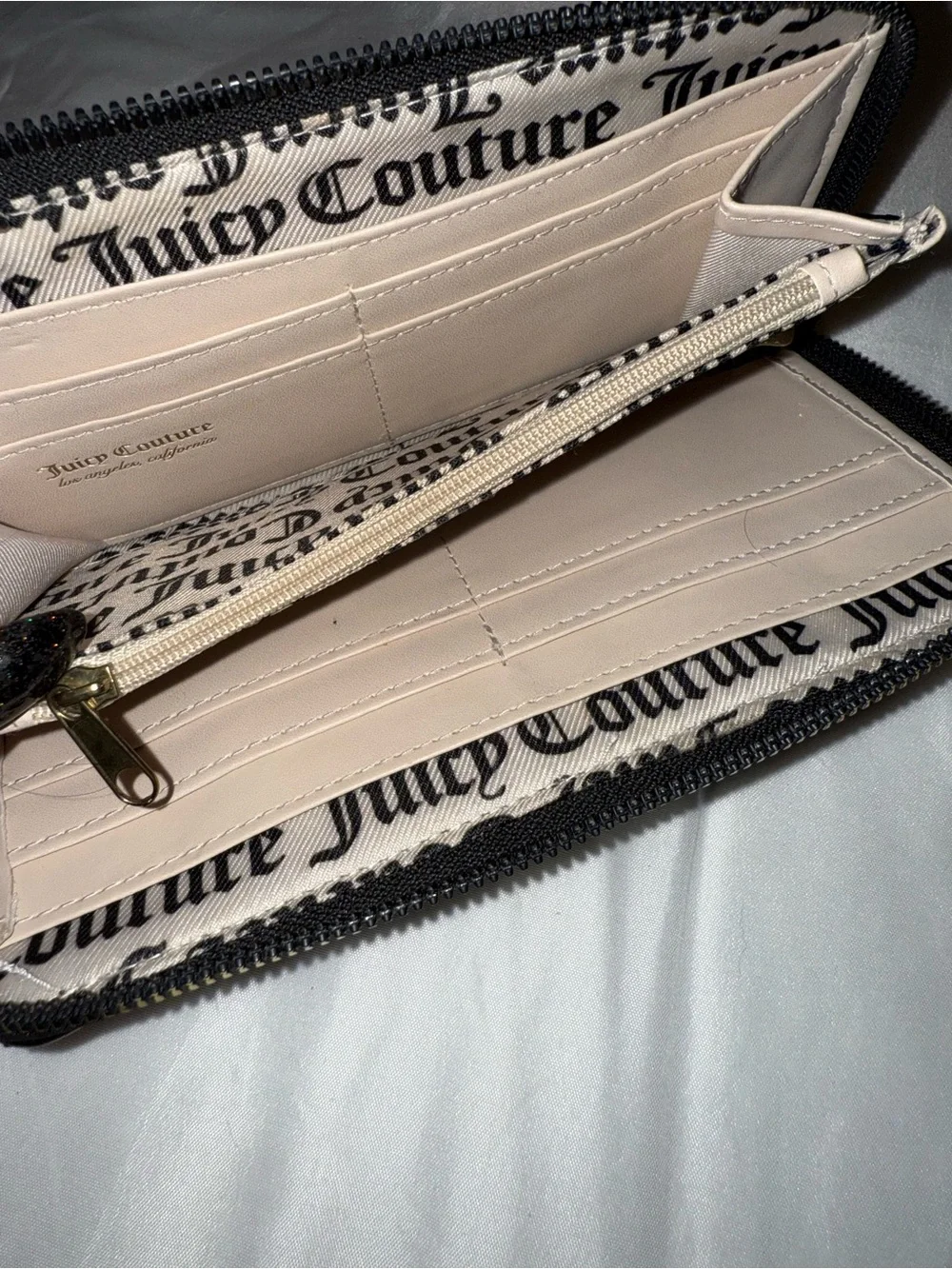 Juicy Coture Black Quilted Zip-Around Wallet with Gold Crown Accent